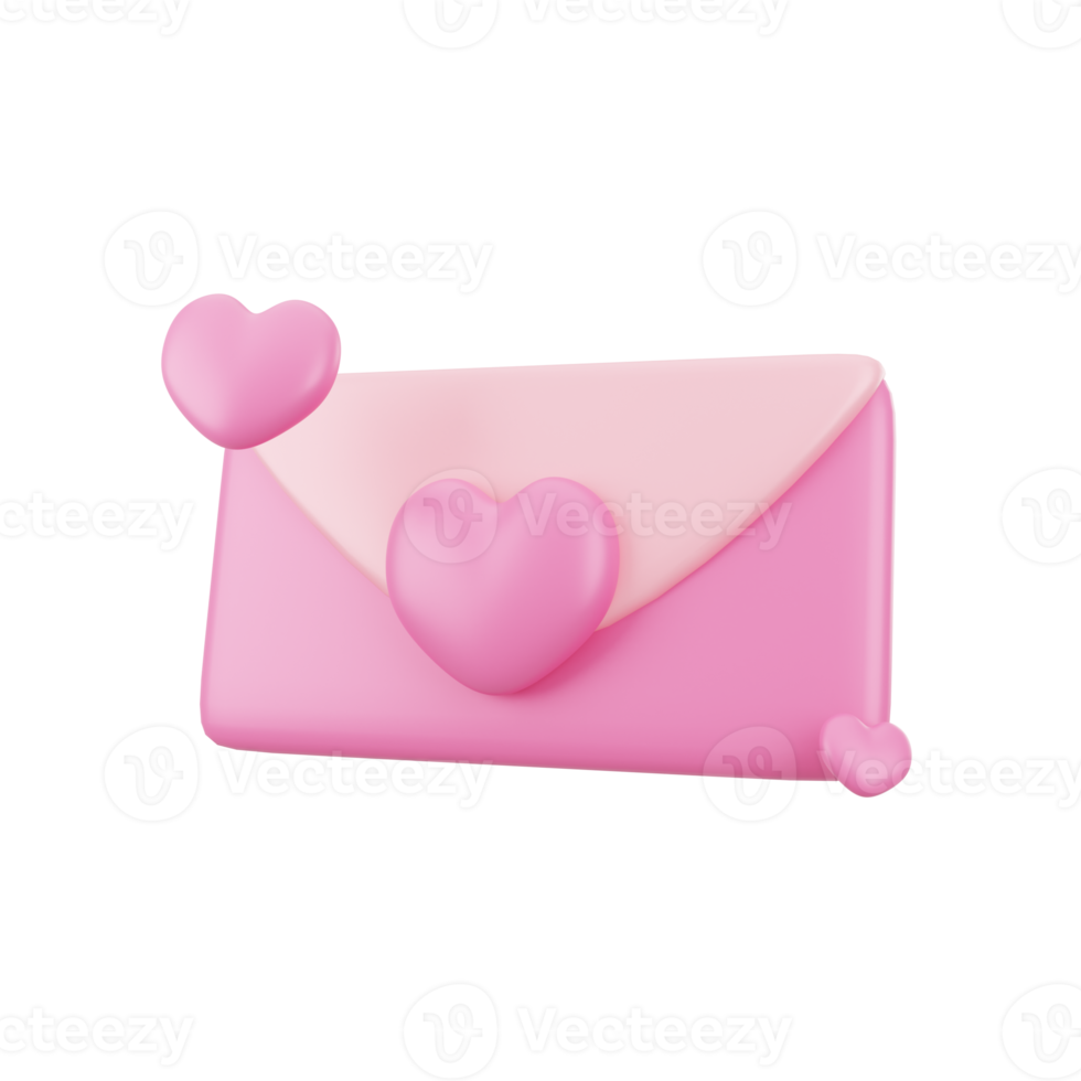 3d pink mail with love illustration icon object png