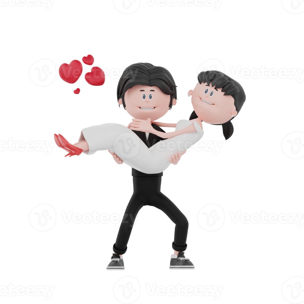 3d wedding character being carried illustration png