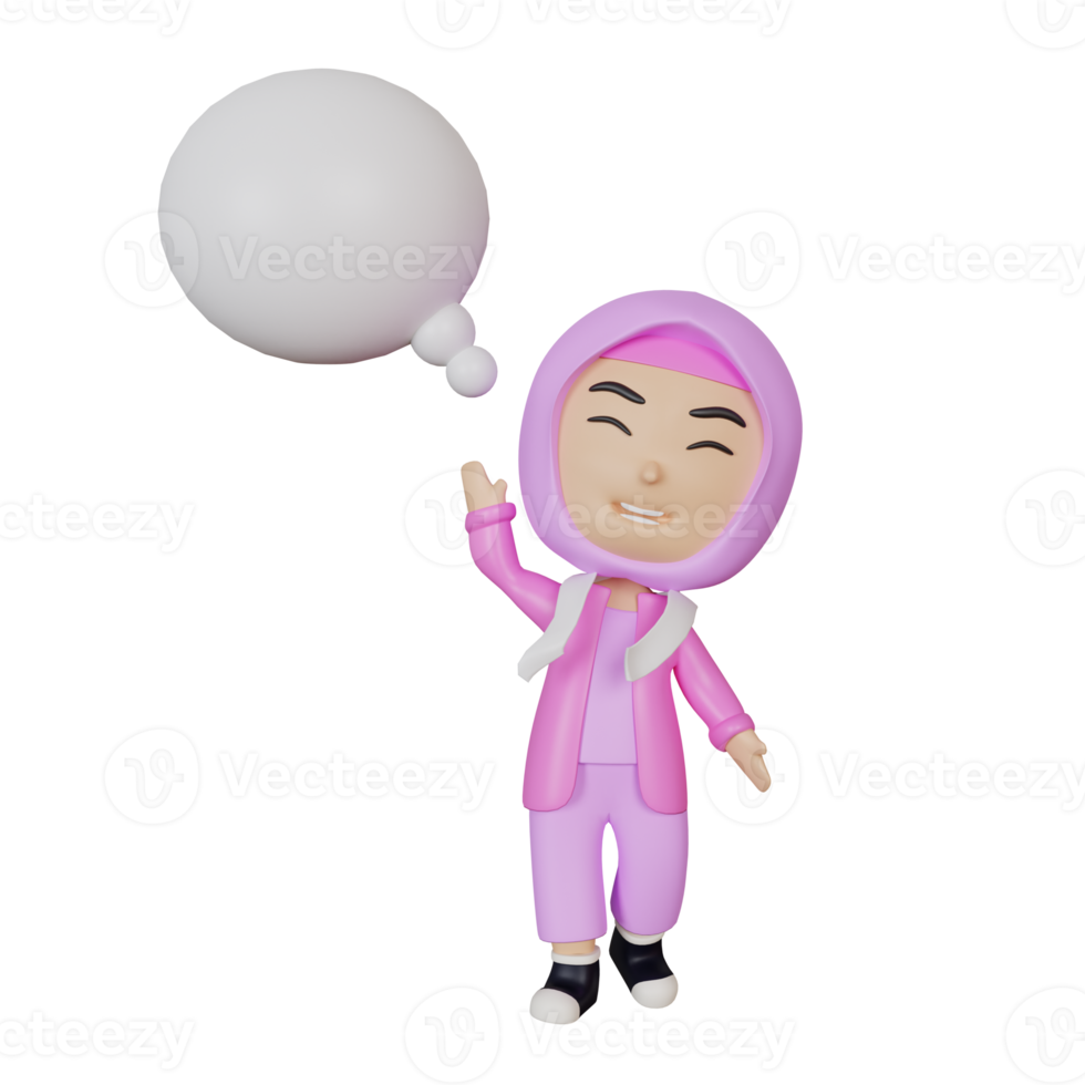 3d rendering cute girl character with callout illustration png