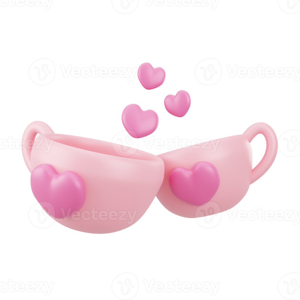 3d pink cup love illustration icon object png