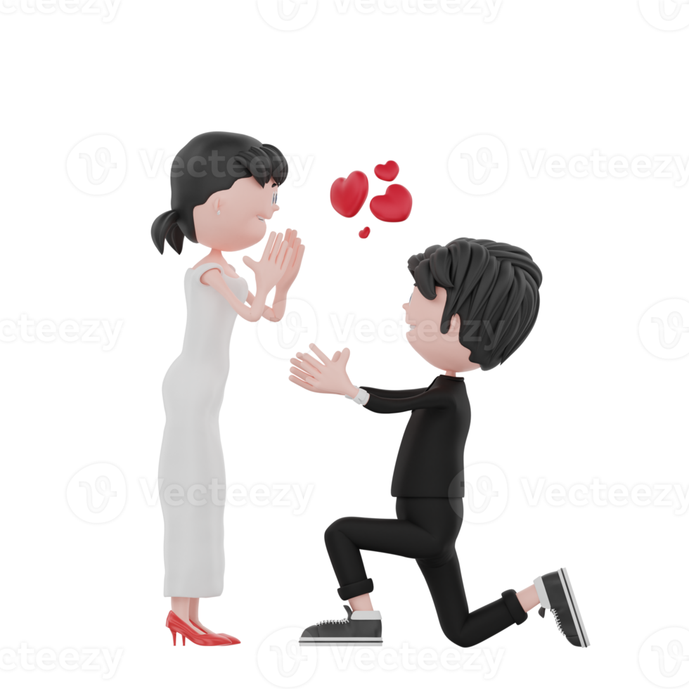 3d bride and groom character are pose wedding png