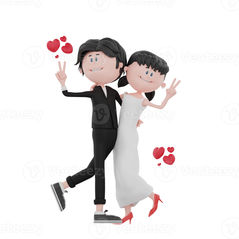 3d bride and groom character are very happy illustration png