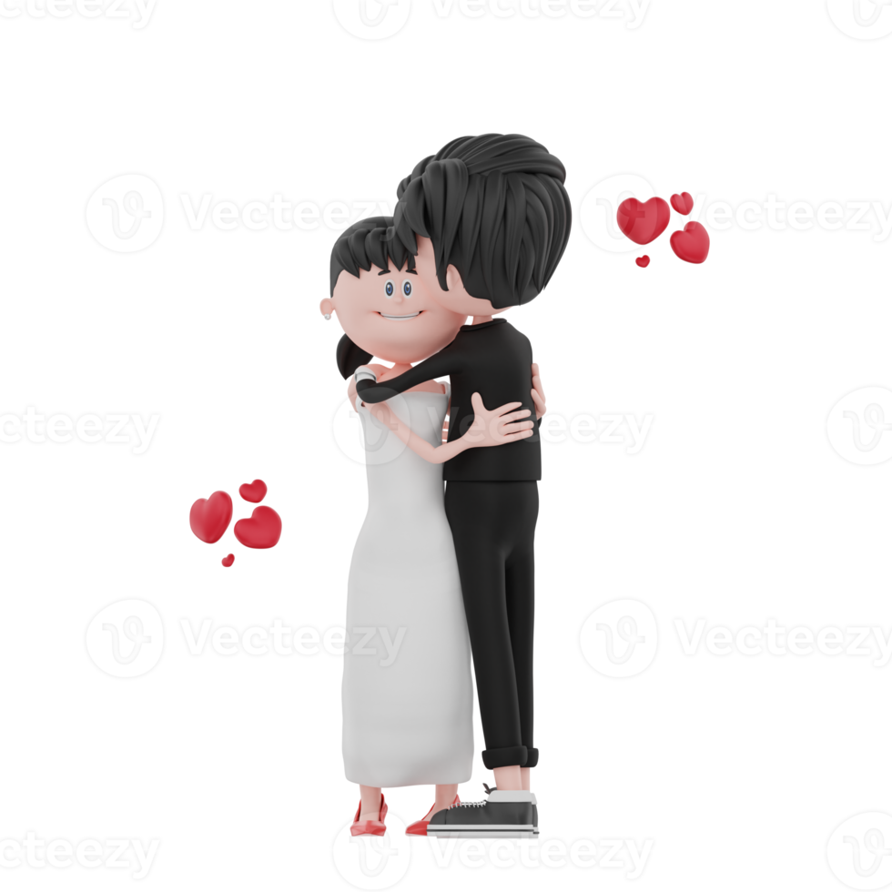 3d bride and groom character are hugging illustration png