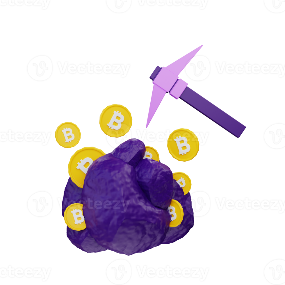 3d rendering mining of bitcoin illustration object with transparent background png