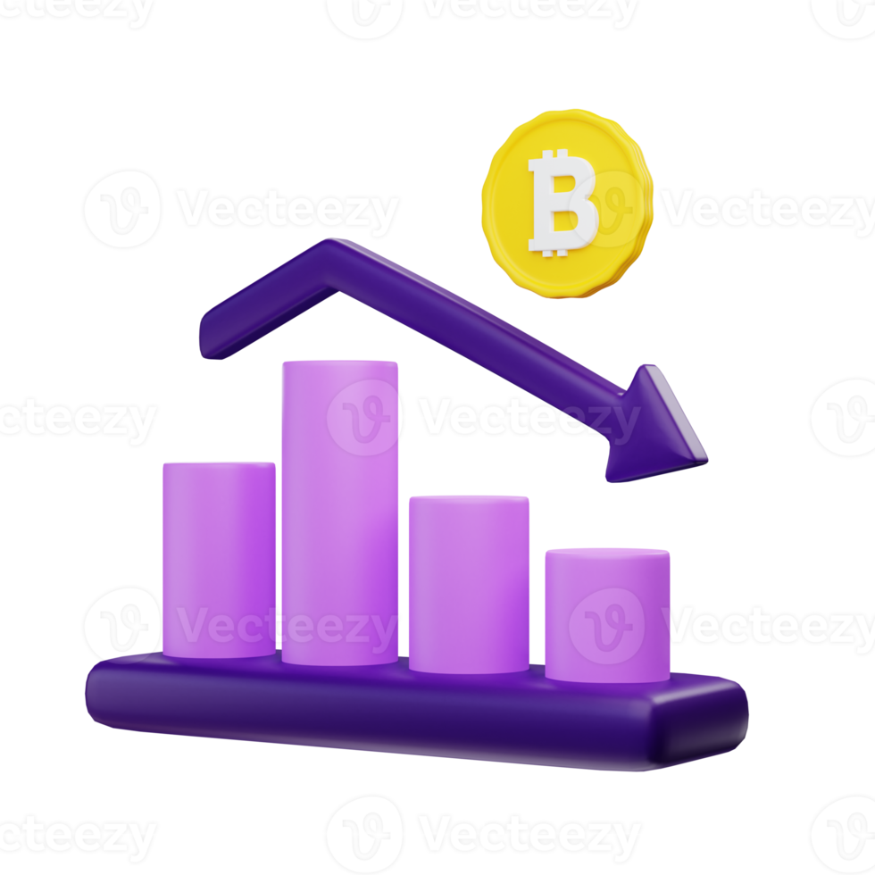 3d rendering graph bitcoin down illustration object with transparent background png