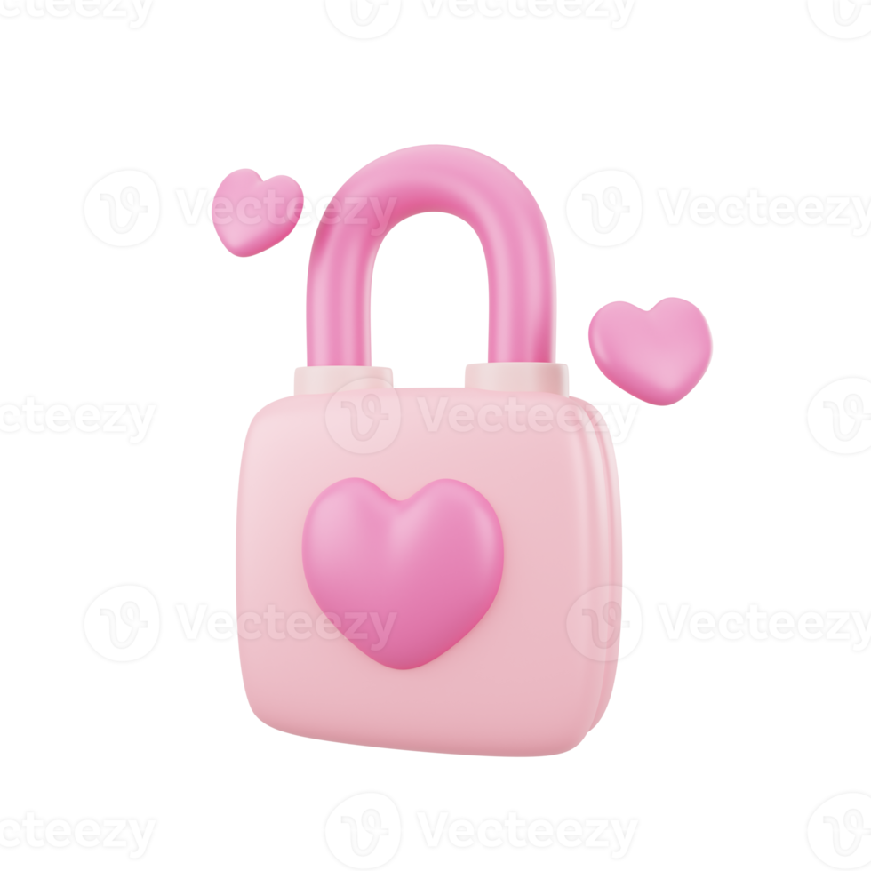 3d pink lock with love illustration icon object png