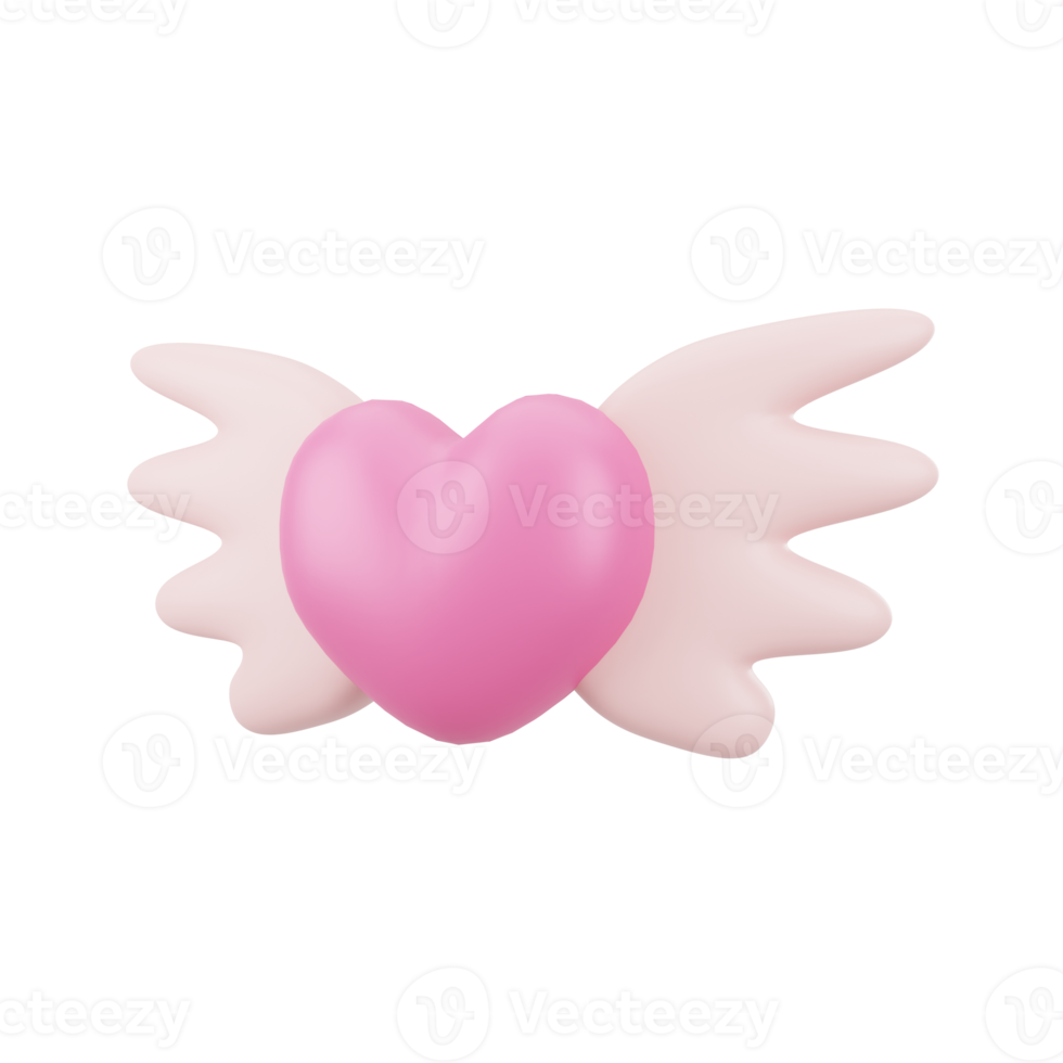 3d pink love with wings illustration icon object png