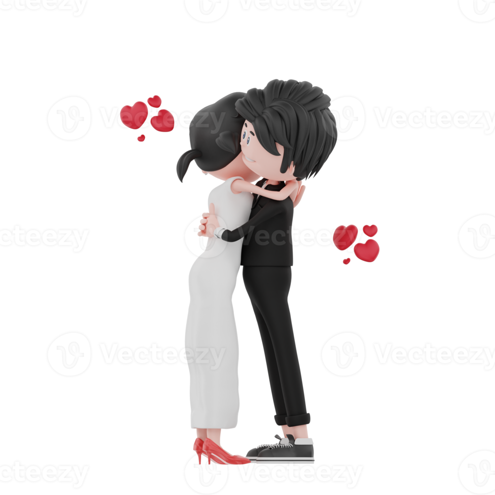 3d bride and groom character are hugging illustration png