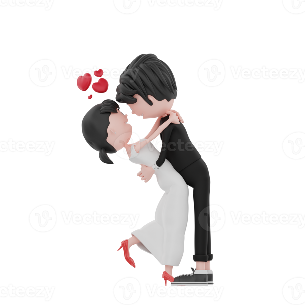 3d bride and groom character are hugging png