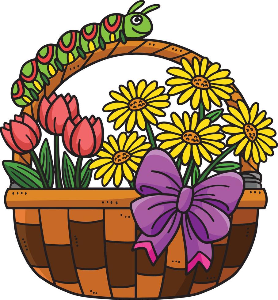 Spring Caterpillar On A Basket Flower Clipart vector
