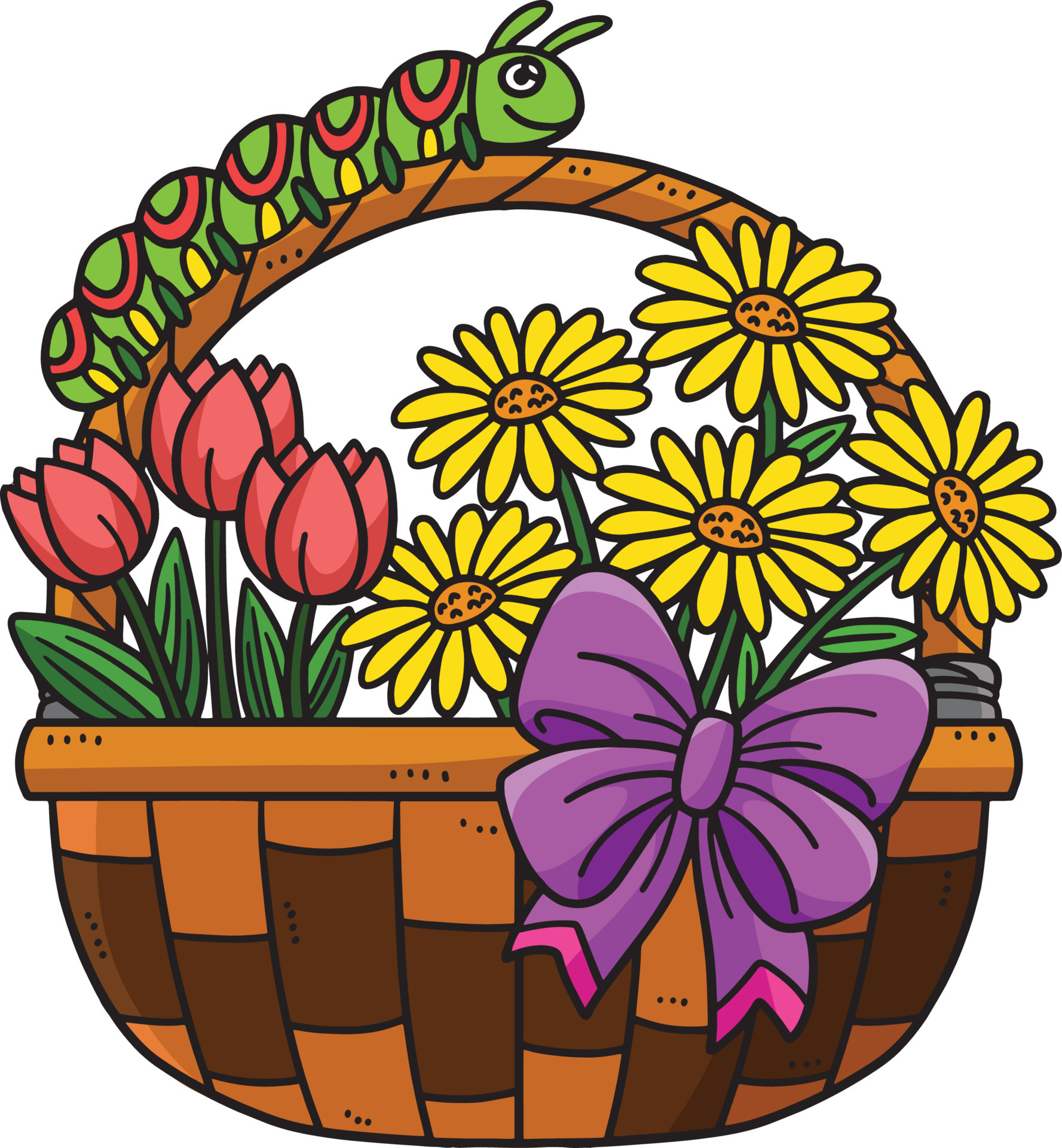 Spring Caterpillar On A Basket Flower Clipart 19979639 Vector Art