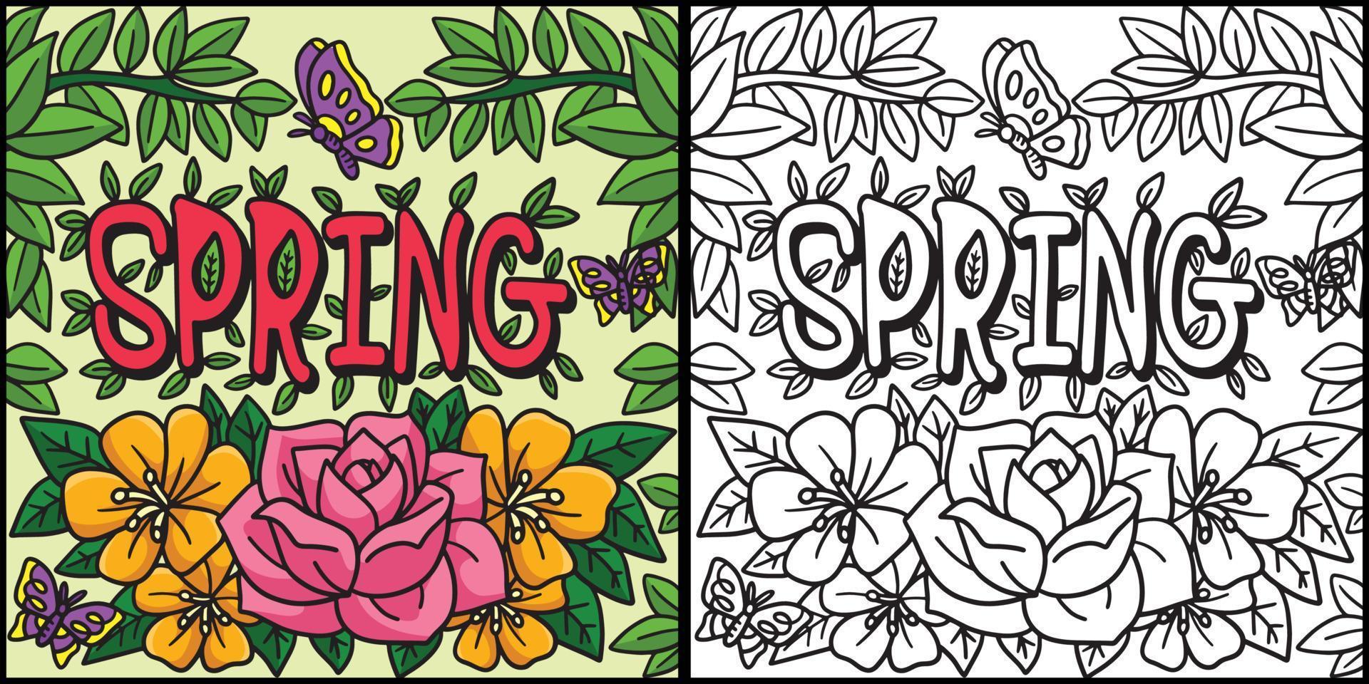 Spring Butterfly Flower Coloring Page Illustration vector
