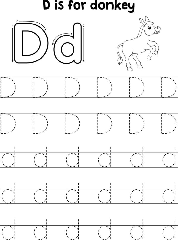 Jumping Donkey Tracing Letter ABC Coloring Page D 19979642 Vector Art ...