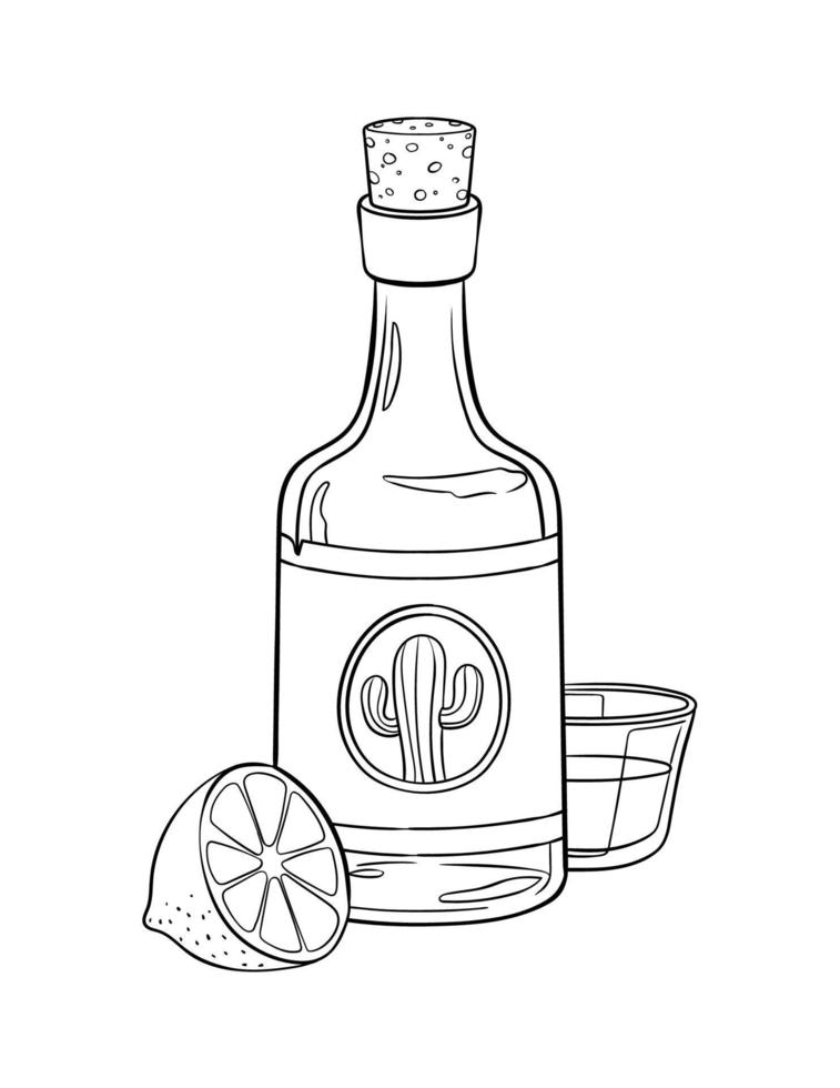 Cowboy Bottle of Tequila and Lemon Isolated vector