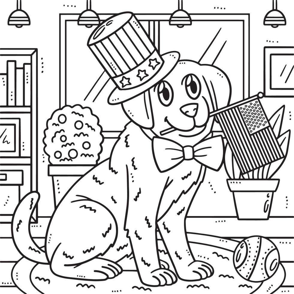 4th Of July Patriotic Puppy Coloring Page for Kids vector