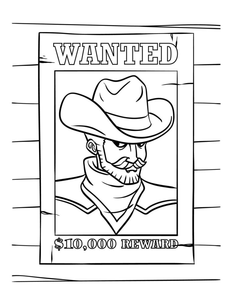 Cowboy Wanted Poster Coloring Page for Kids vector