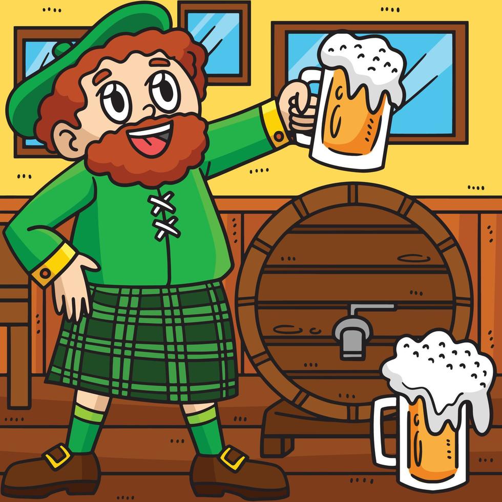 S t. patricks día hombre Bebiendo cerveza de colores dibujos animados vector