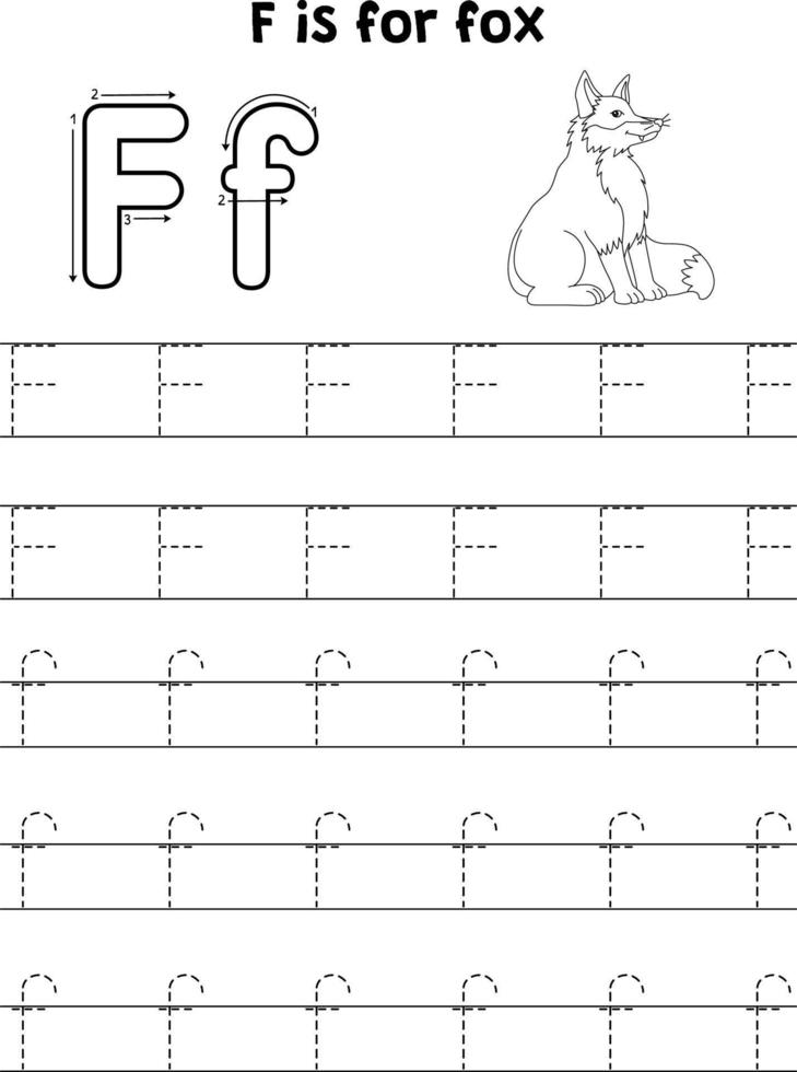 Sitting Fox Animal Tracing Letter ABC Coloring F vector