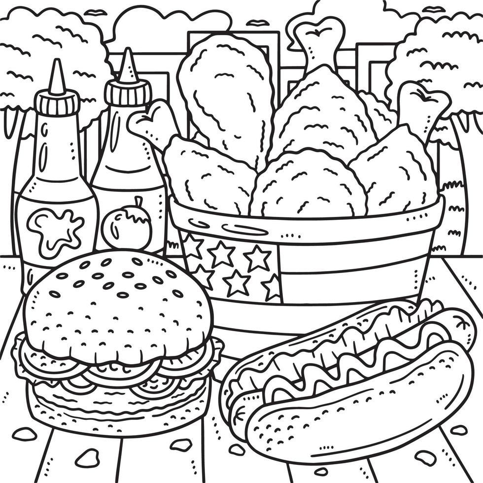 4th Of July Traditional Food Coloring Page 19979756 Vector Art at Vecteezy
