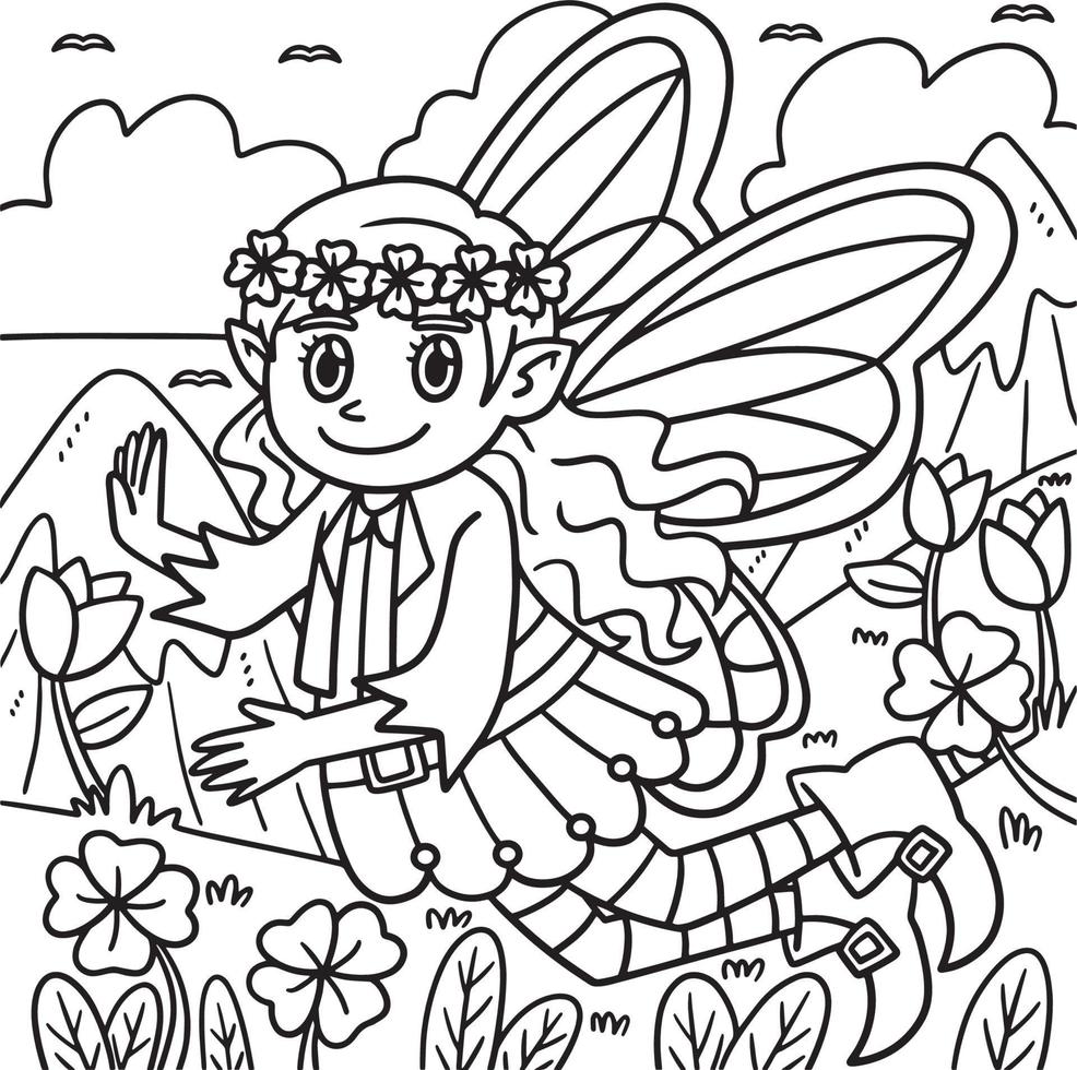 Saint Patricks Day Shamrock Fairy Coloring Page vector