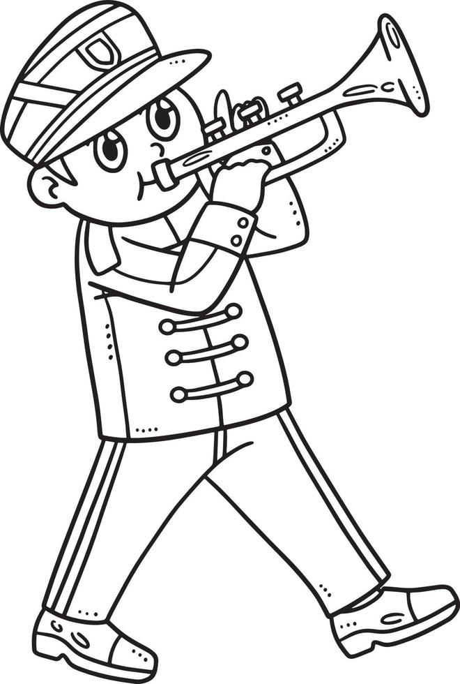 Soldier Playing Trumpet Isolated Coloring Page vector