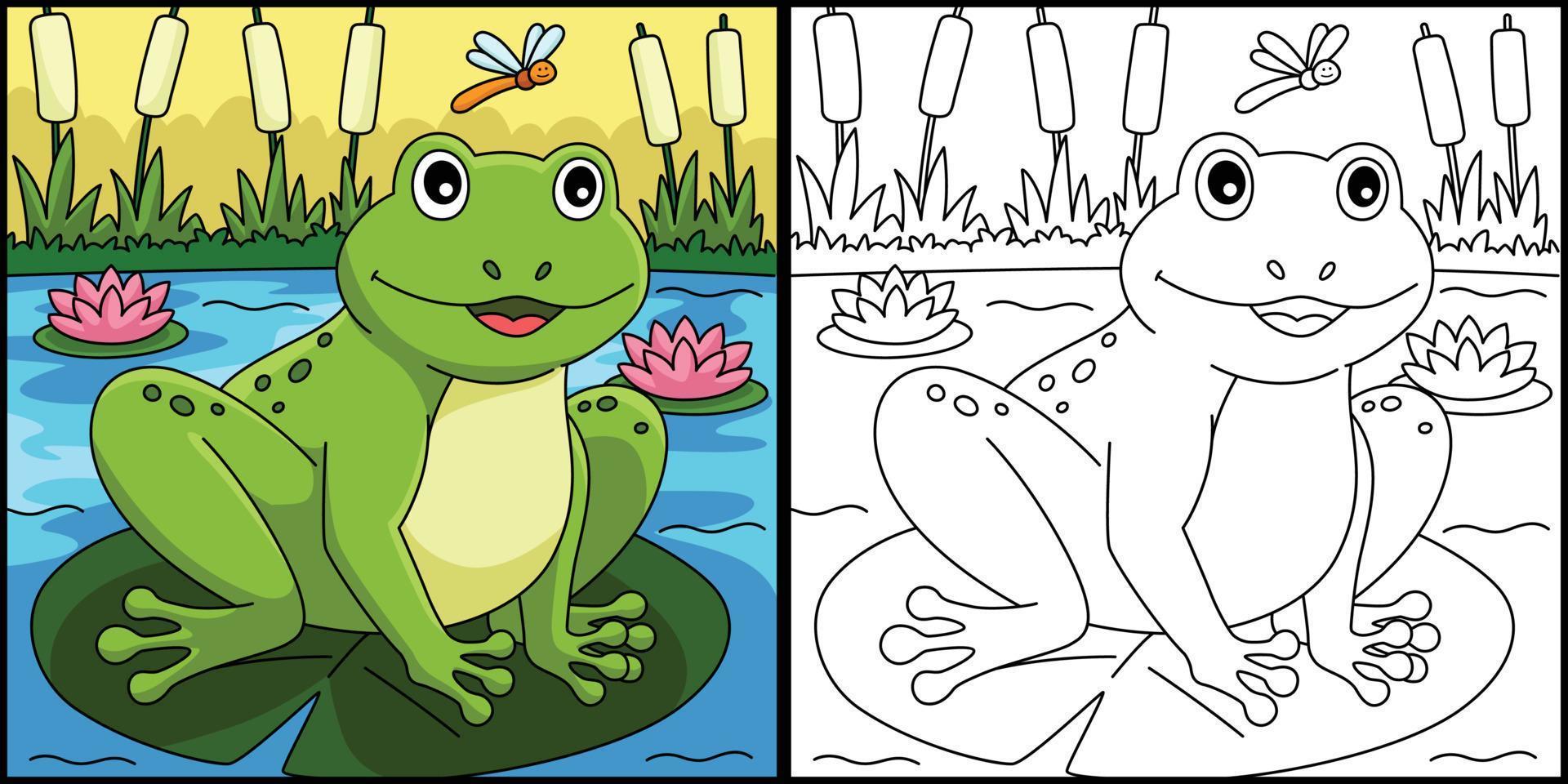 Spring Frog on a Water Lily Coloring Illustration vector