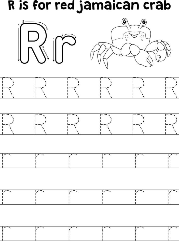 Red Jamaican Crab Tracing Letter ABC Coloring R vector