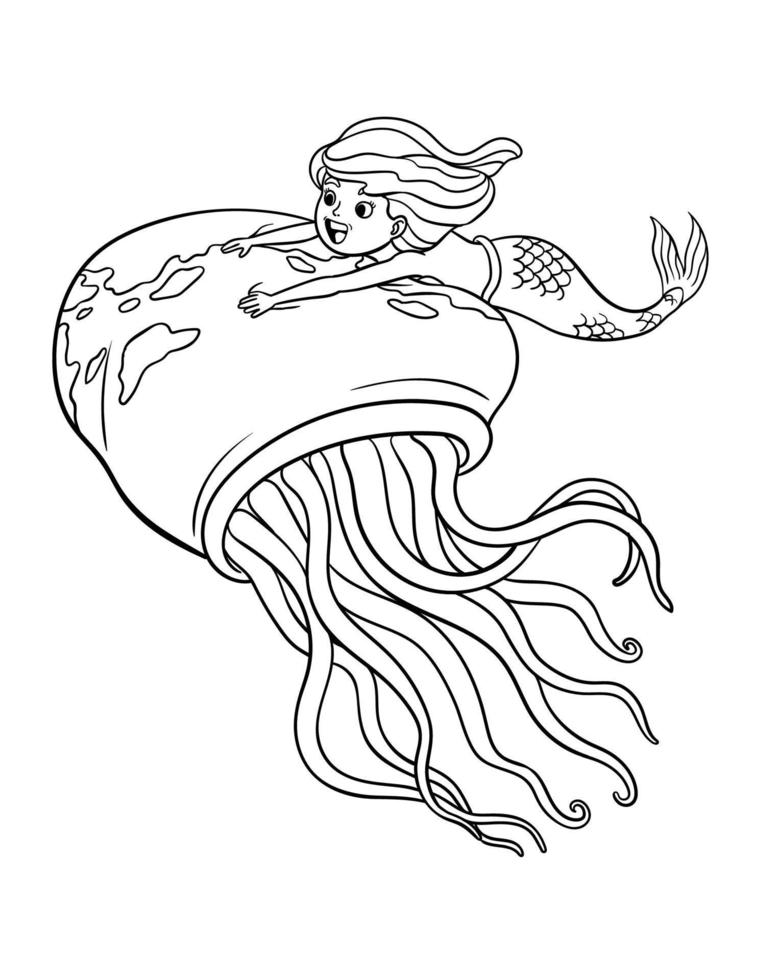 Mermaid Riding in a Giant Jellyfish Isolated vector