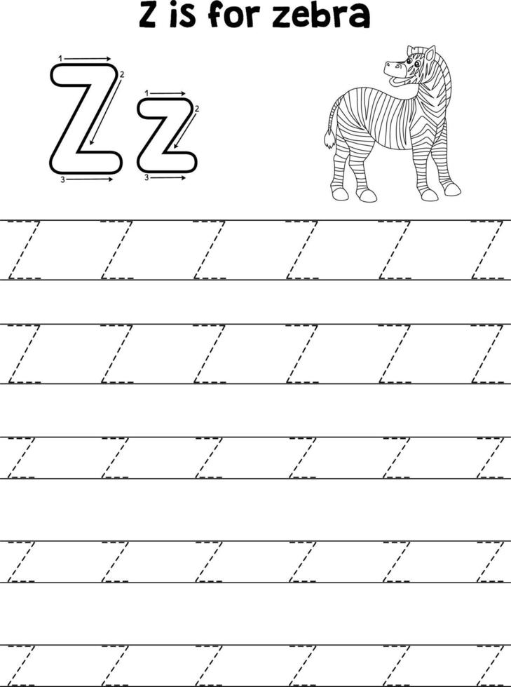 cebra animal rastreo letra a B C colorante página z vector