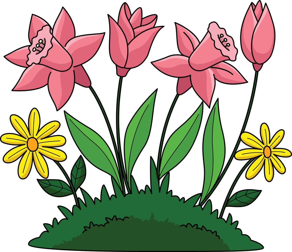 Spring Tulip Flowers Cartoon Colored Clipart vector