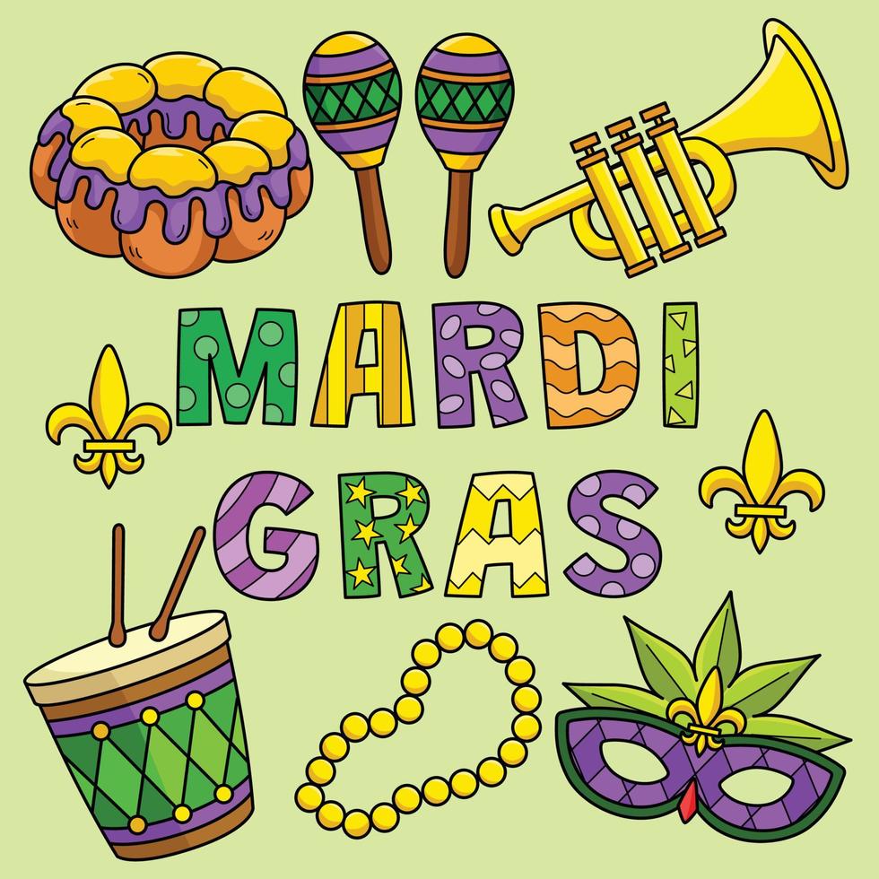Happy Mardi Gras Colored Cartoon Illustration vector