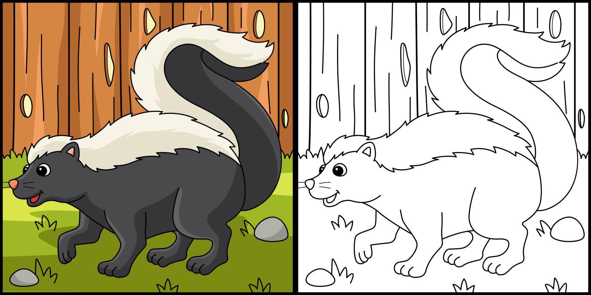 Skunk Animal Coloring Page Colored Illustration vector