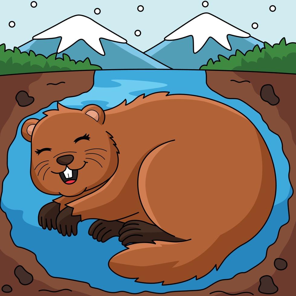 Groundhog Hibernating Colored Cartoon Illustration vector