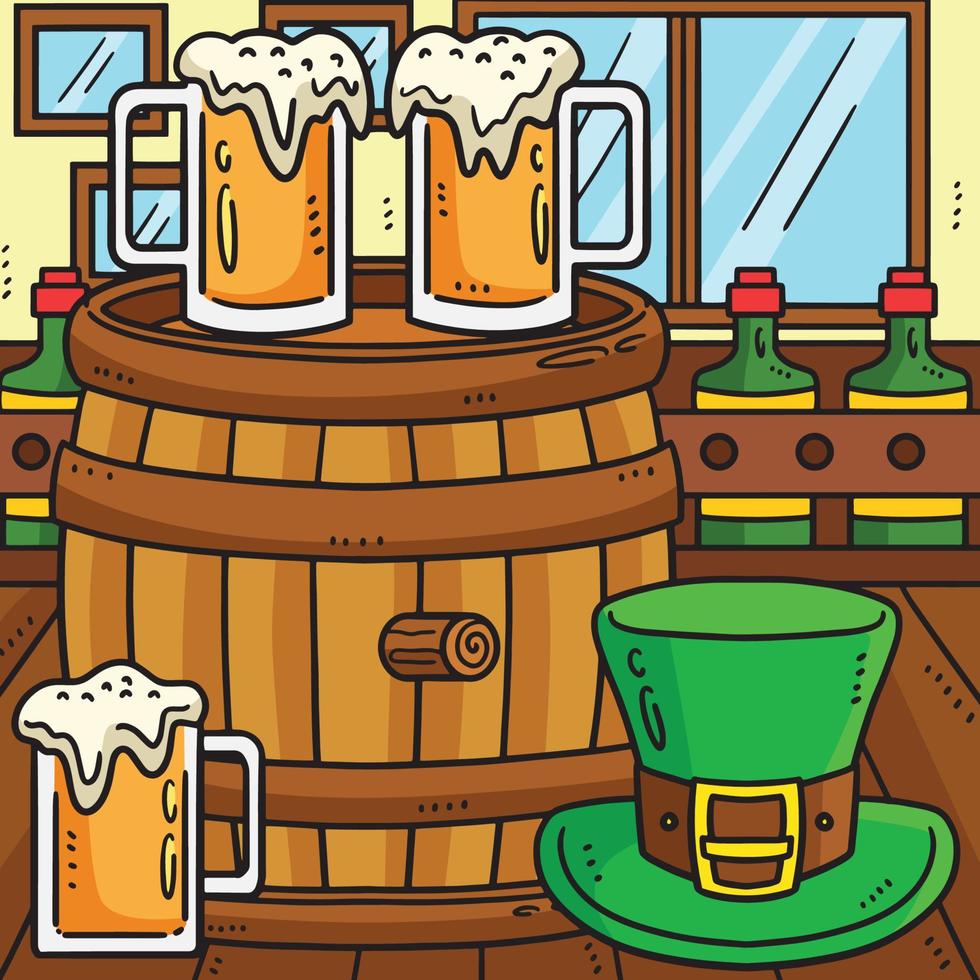 Santo patricks día cerveza barril de colores dibujos animados vector