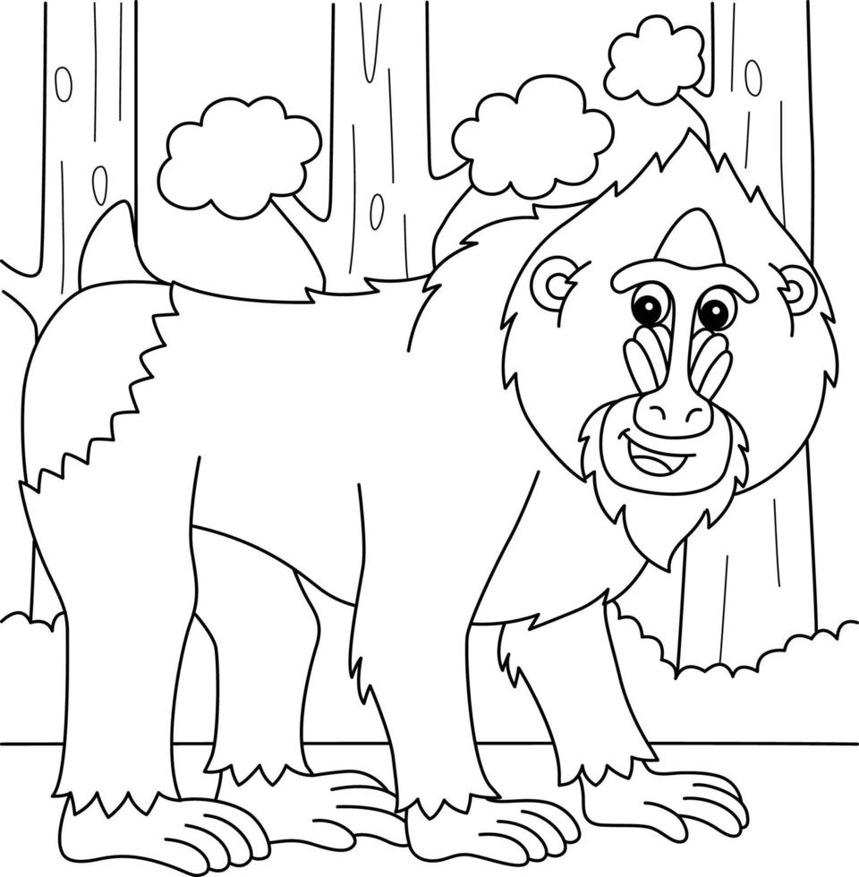 mandril animal colorante página para niños vector