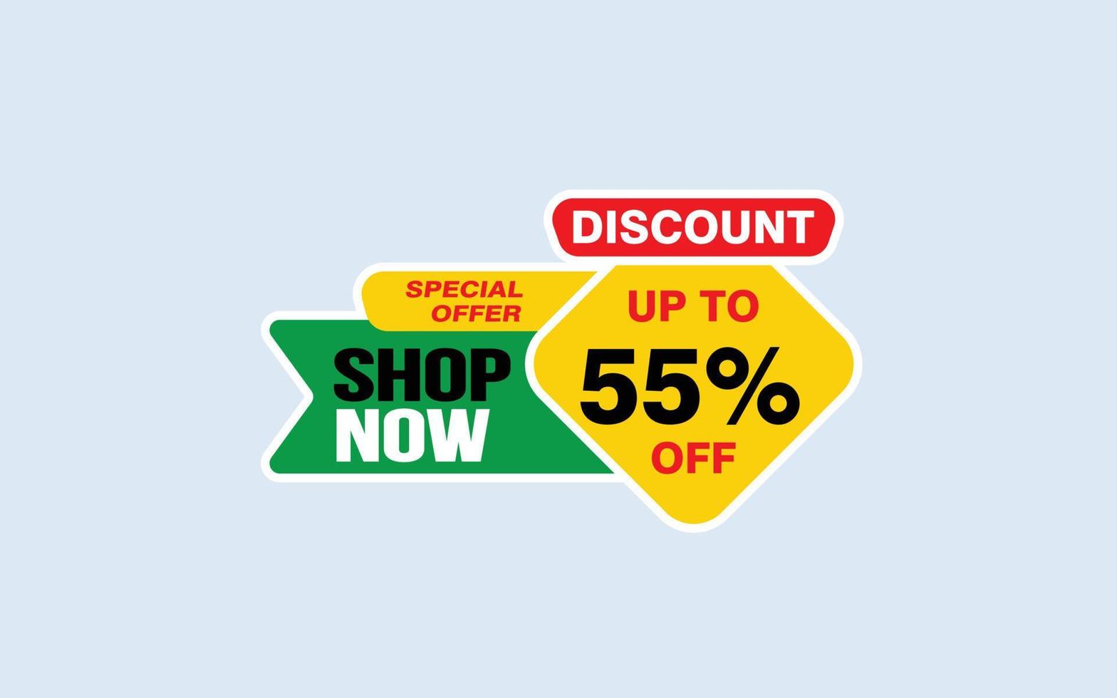 55 Percent SHOP NOW offer, clearance, promotion banner layout with sticker style. vector