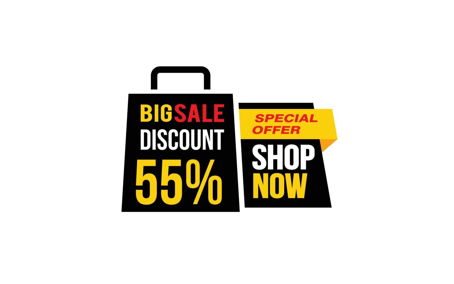 55 Percent SHOP NOW offer, clearance, promotion banner layout with sticker style. vector