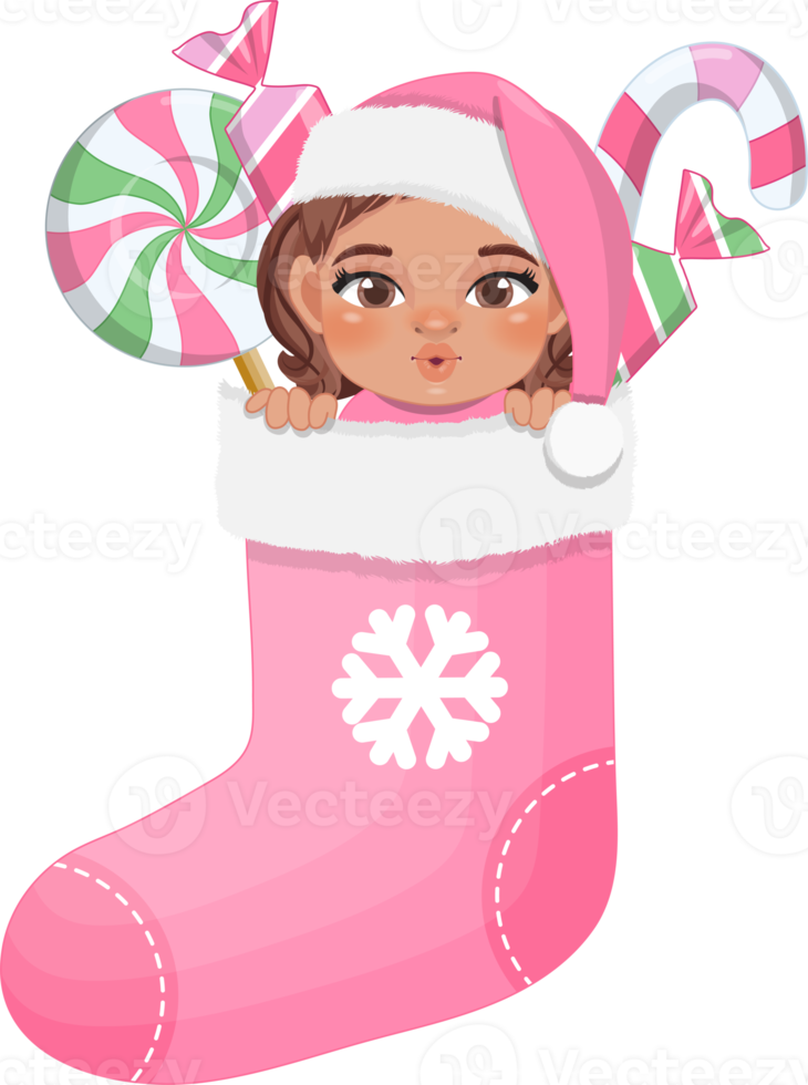 Baby's 1st Christmas stocking with cute baby girl in pastel color design png