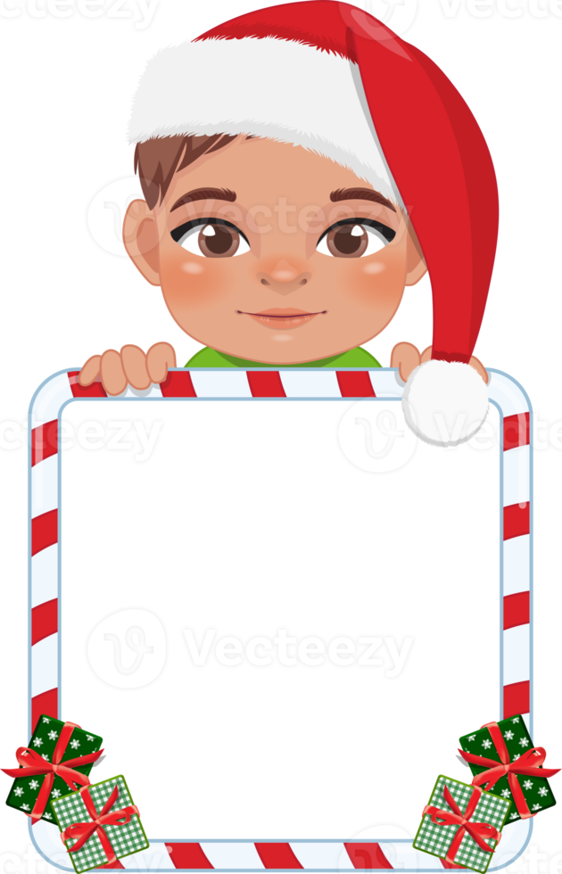 mignonne Père Noël garçon en portant bonbons bâton Cadre dessin animé png