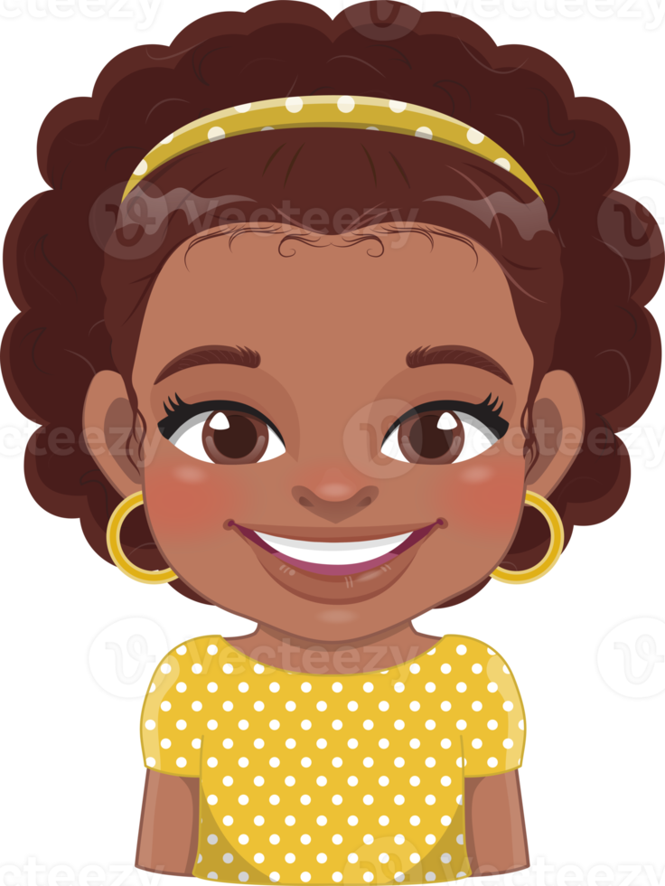 mignonne africain américain fille dessin animé personnage png