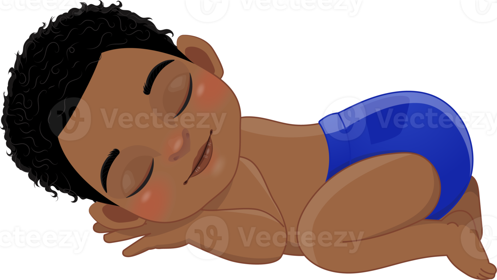 Cartoon character sleeping black baby boy wearing royal blue ruffled diaper cartoon png