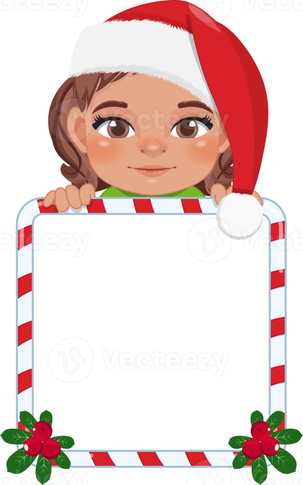 Cute Santa Girl Holding Candy Stick Frame Cartoon png
