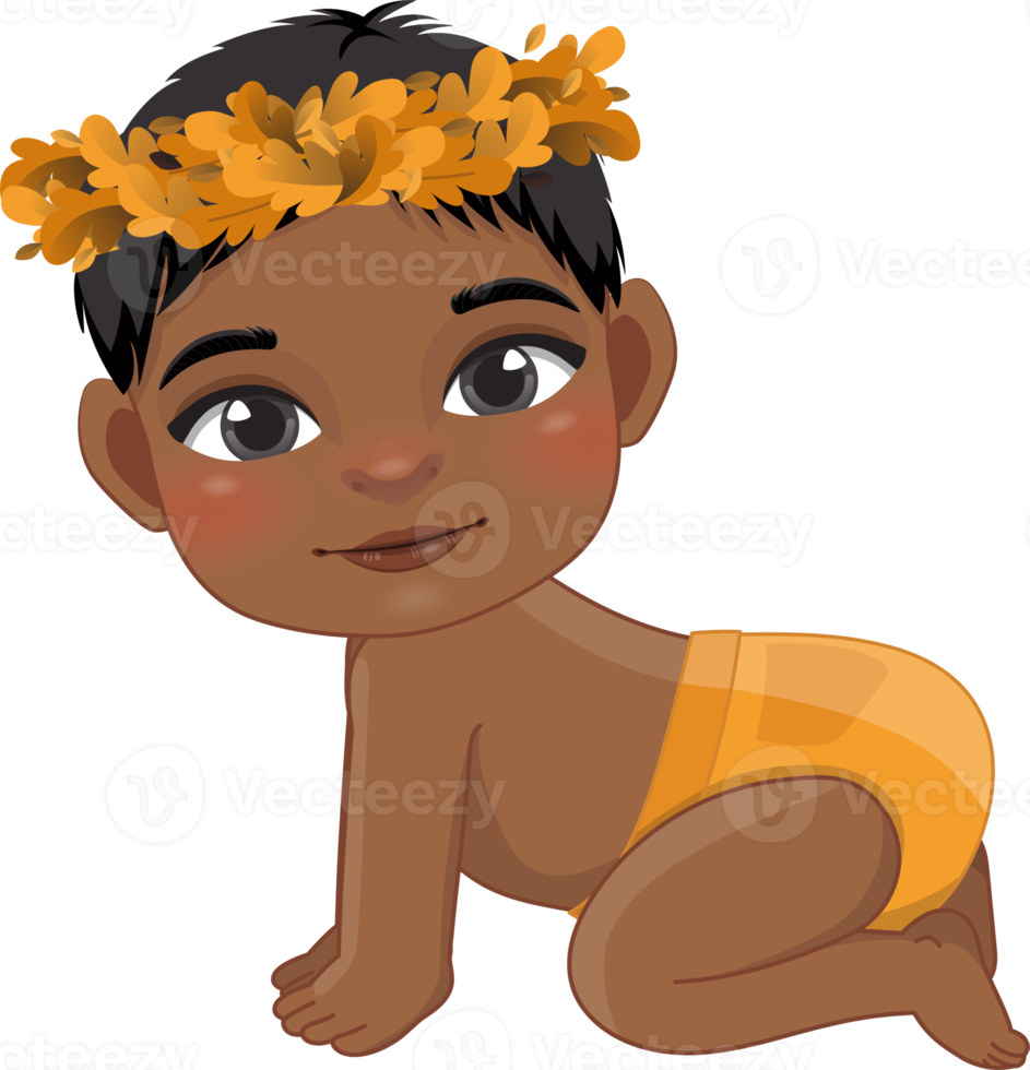 Baby's 1st Thanksgiving with cute baby black boys cartoon for baby clothes, greeting and invitation card, poster, and gifts design. png