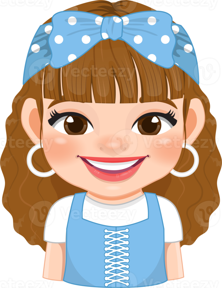 Cute Curly Hair Girl Cartoon Character PNG