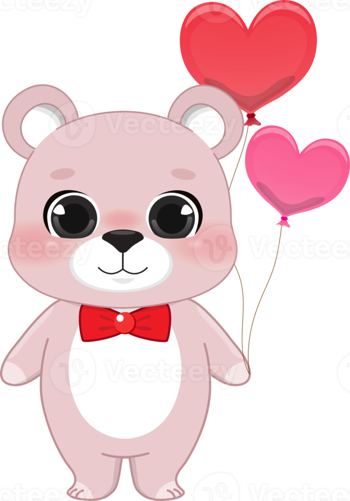 Happy Valentine s day with cute cartoon little Valentine pink bear in love holding heart balloon cartoon character PNG