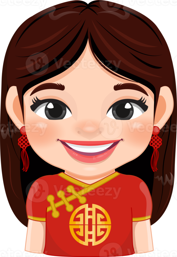 Cute Asian or Chinese Girl Cartoon Character PNG