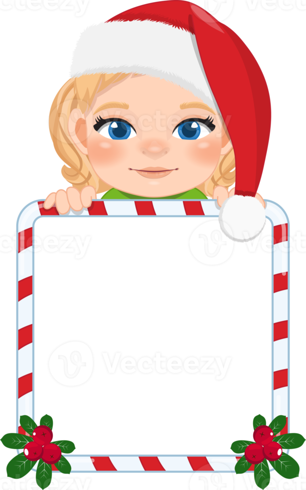 Cute Santa Girl Holding Candy Stick Frame Cartoon png