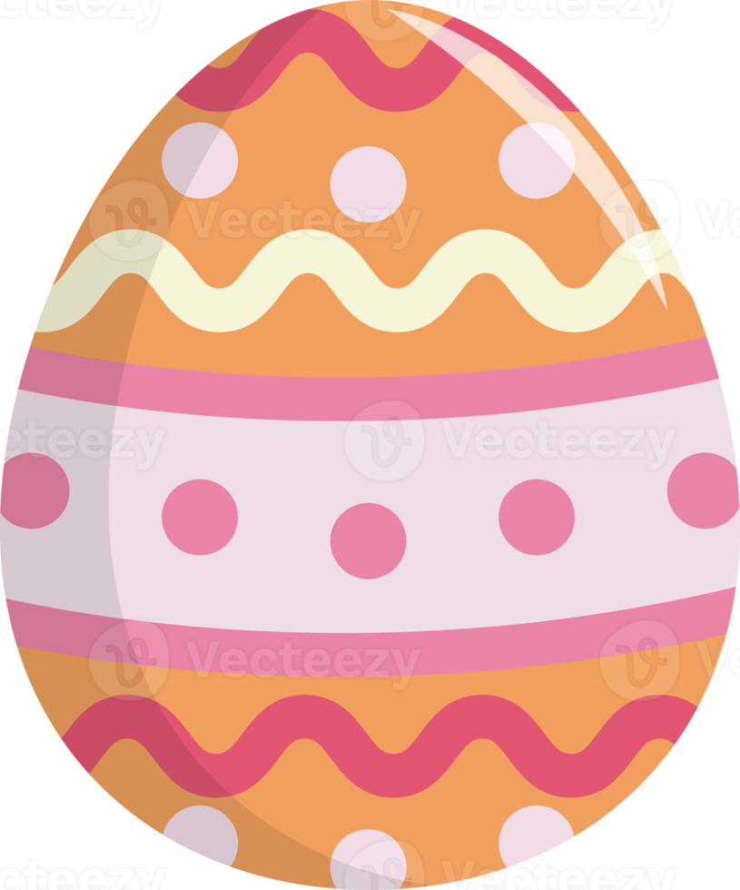 Orange and Pink Dot and Curve Line Drawing on Easter Egg PNG