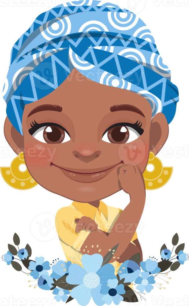 International Women s Day, March 8 with an independent African woman in flower banner PNG