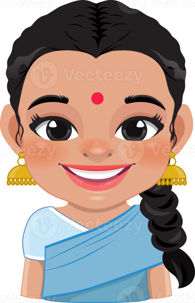 Cute Indian Girl Cartoon Character PNG